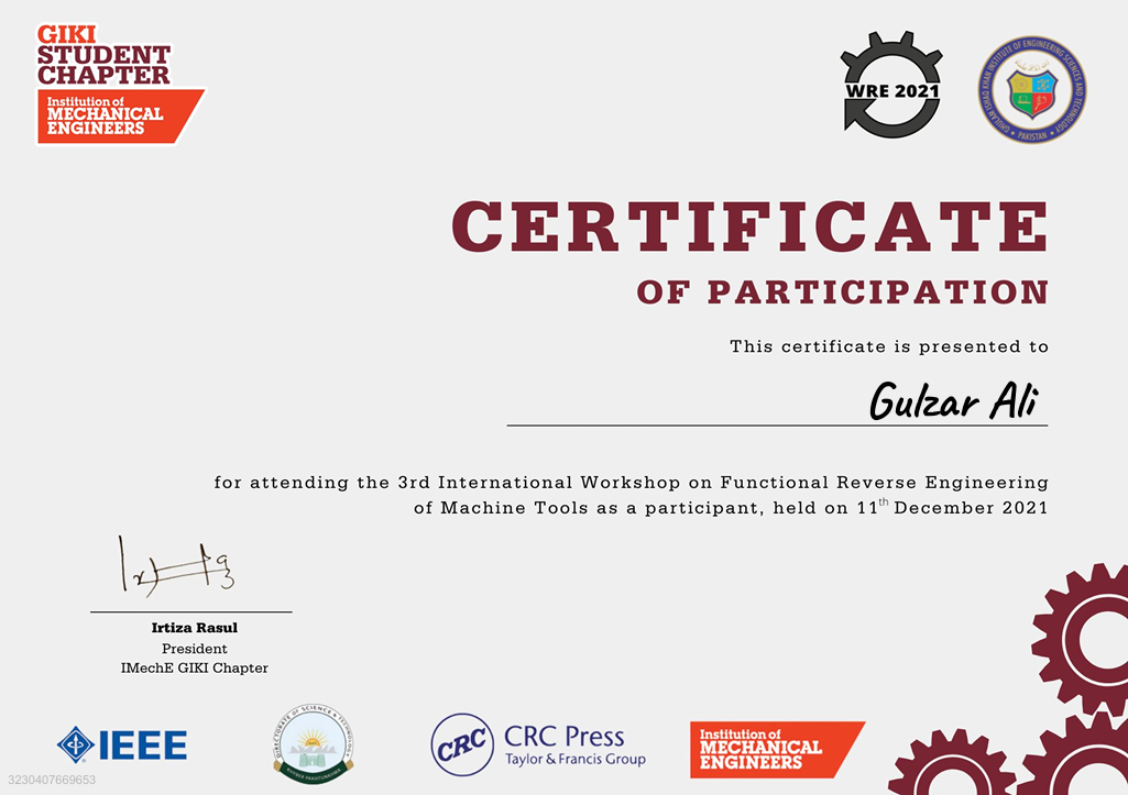 GIKI Workshop Certificate