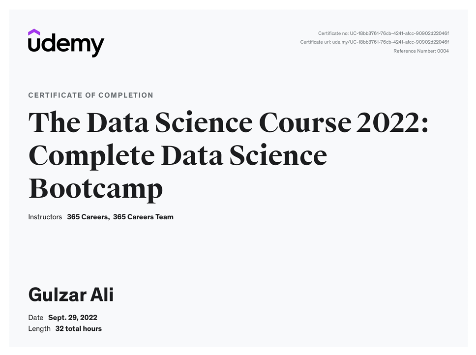 Udemy Data Science Certificate